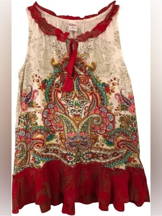 Other - boho tie neck flow ruffle bottom tank plus size tunic